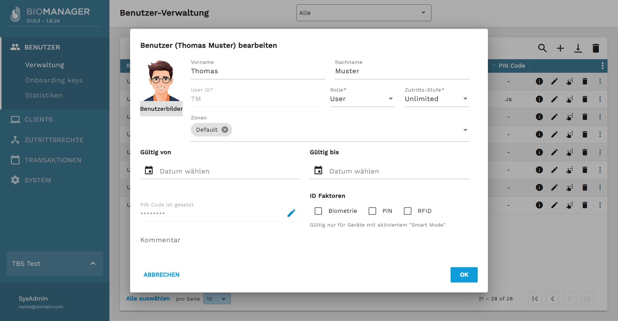 BME Benutzer Bearbeiten TM PIN 21.0.3