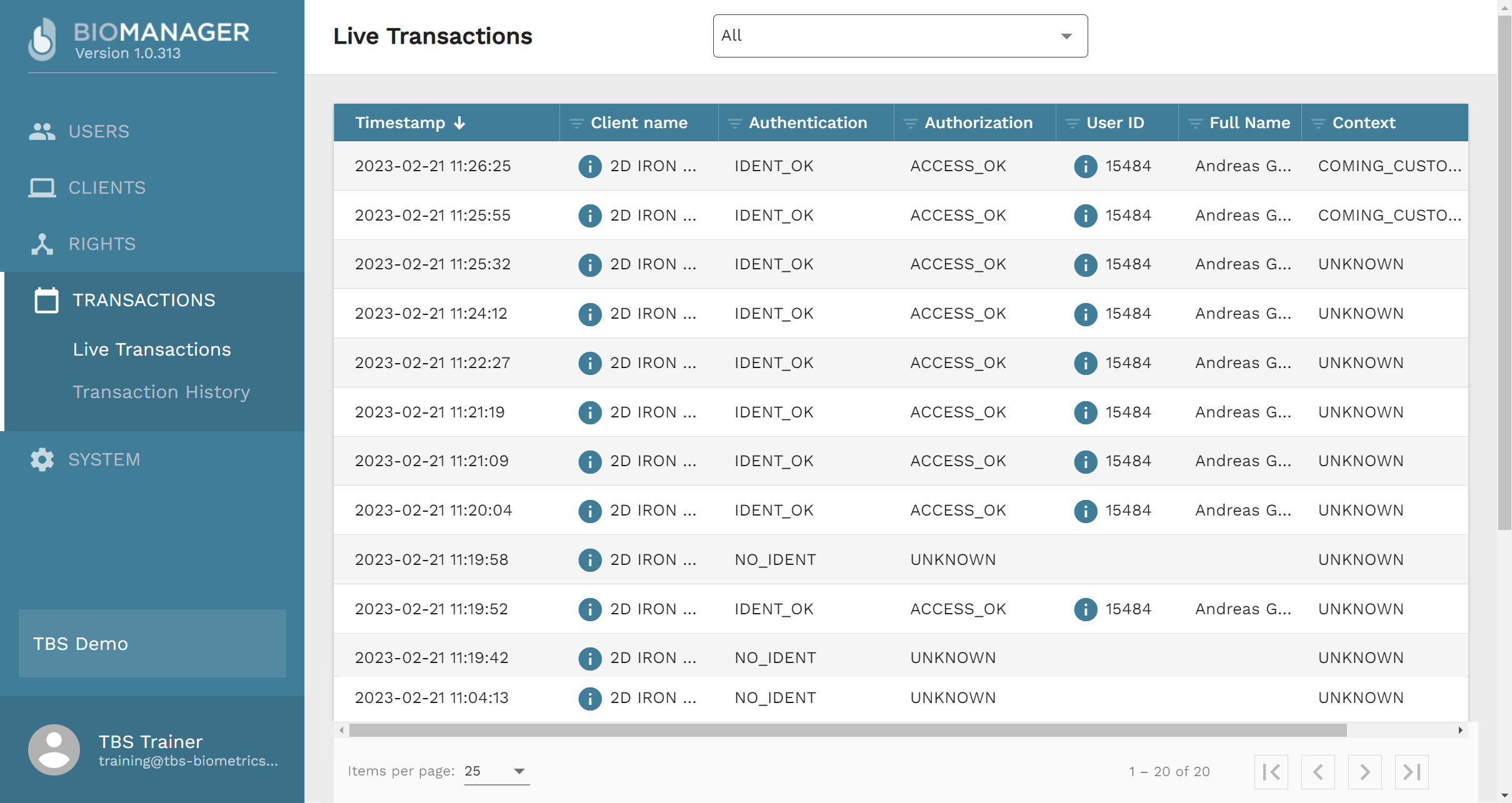 Live Transactions