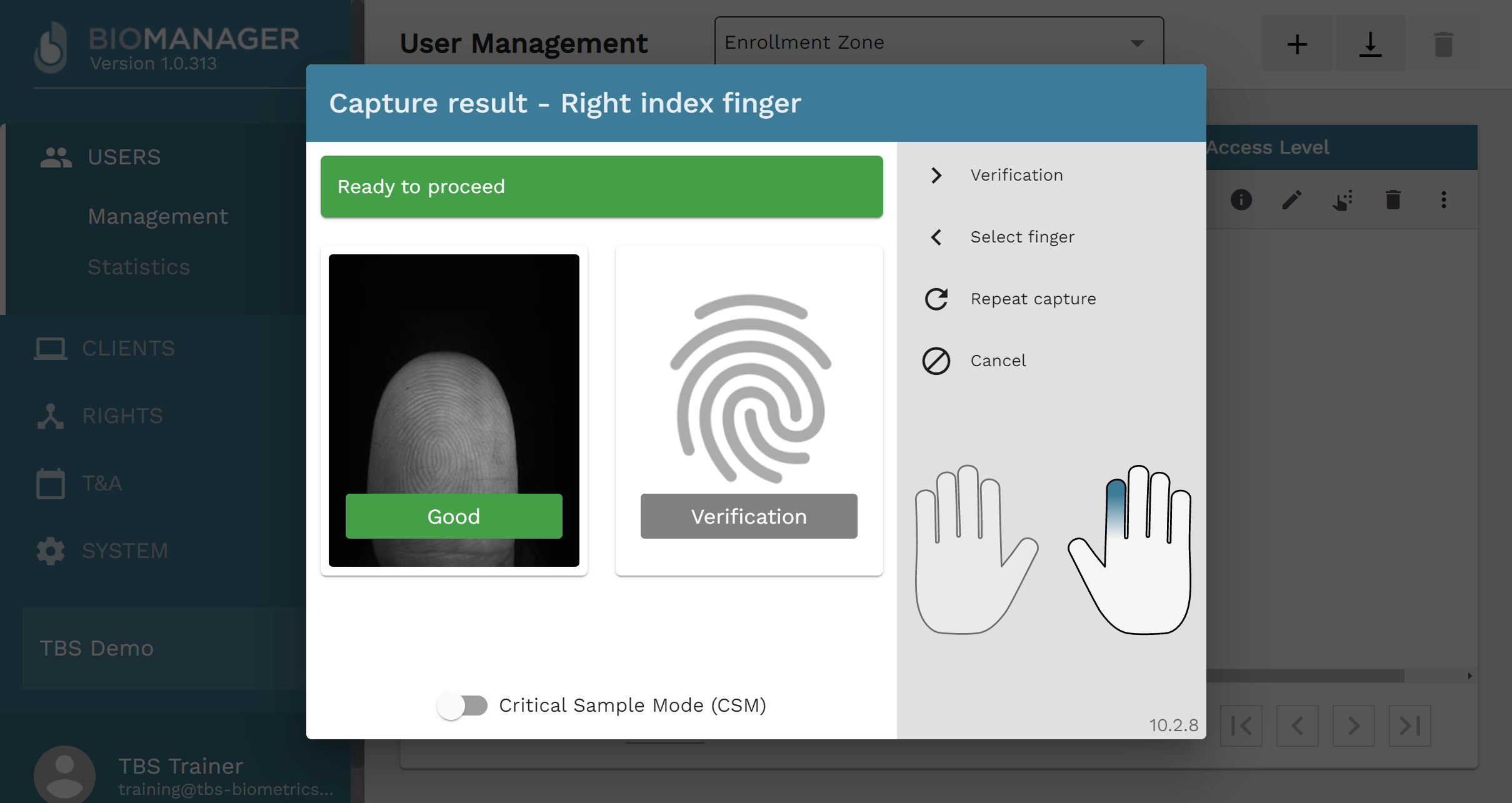 Remote Enrollment 02 first finger captured