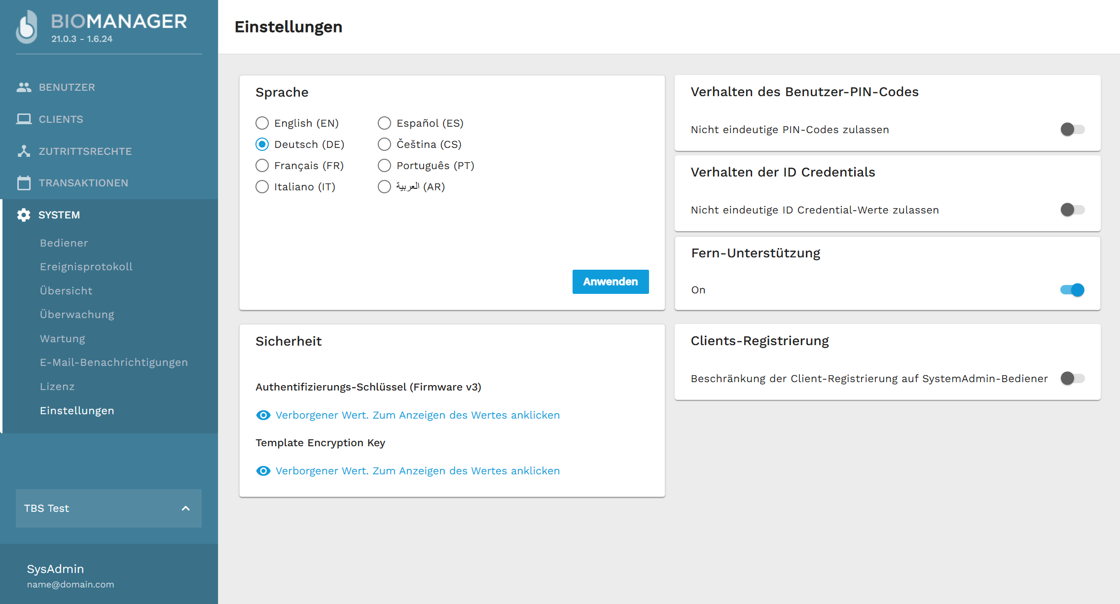 Systemeinstellungen 21.0.3