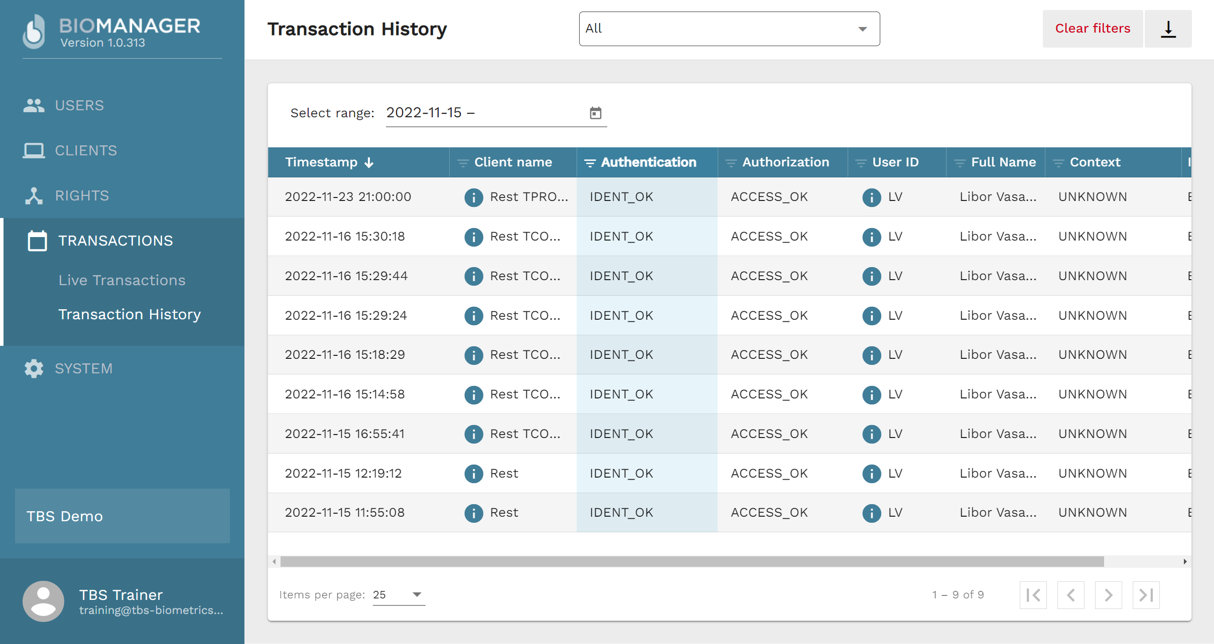 Transaction History